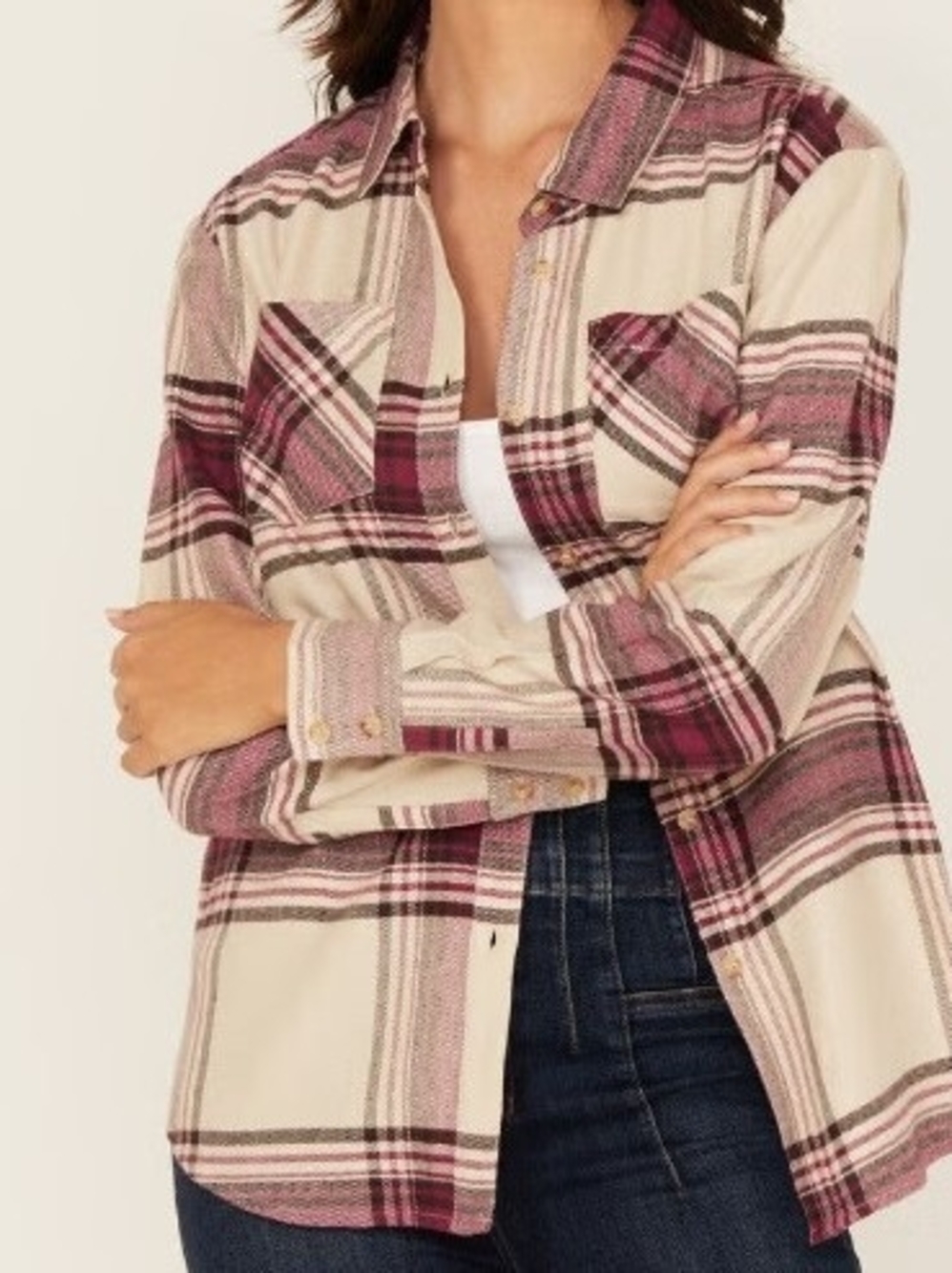 Shyanne Pink Cream Plaid Button-Down Shirt